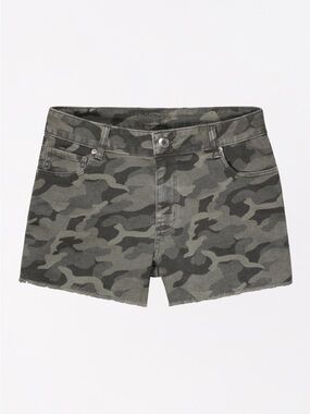 High Rise Camo Jean Shorts - Olive